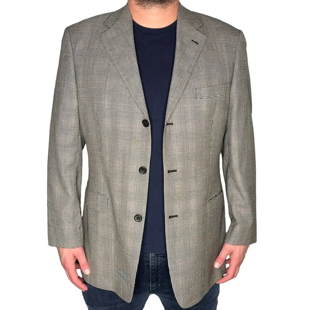 Brooks Brothers 346 Big & Tall 44L 100% WOOL Gray PLAID 3 Button Blazer Jacket